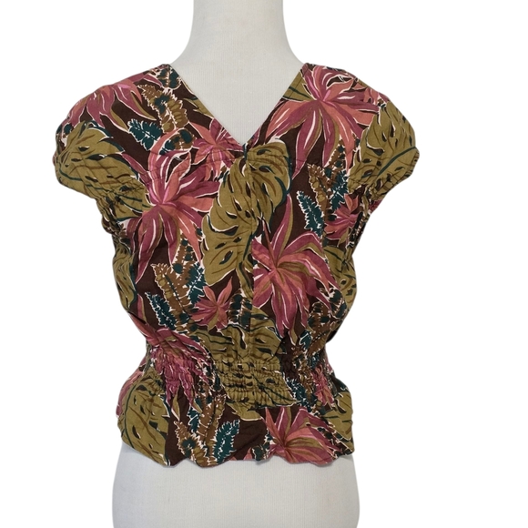 Madewell Shirred Cap-Sleeve Top in Brushstroke Monstera Size XS - Picture 6 of 7